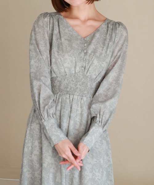 archives（アルシーヴ）の「長袖花柄シャーリングワンピース（ワンピース・レディース・グリーン/ブラック/アイボリー・MEDIUM）」の9枚目の写真