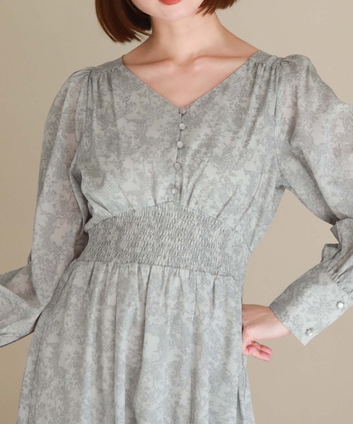 archives（アルシーヴ）の「長袖花柄シャーリングワンピース（ワンピース・レディース・グリーン/ブラック/アイボリー・MEDIUM）」の11枚目の写真