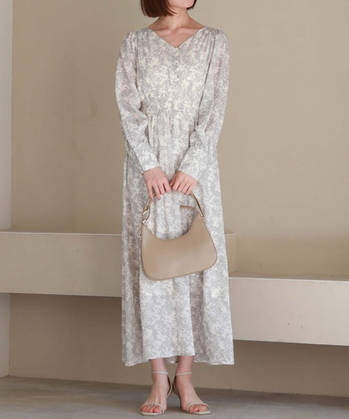 archives（アルシーヴ）の「長袖花柄シャーリングワンピース（ワンピース・レディース・グリーン/ブラック/アイボリー・MEDIUM）」の12枚目の写真