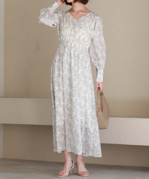 archives（アルシーヴ）の「長袖花柄シャーリングワンピース（ワンピース・レディース・グリーン/ブラック/アイボリー・MEDIUM）」の15枚目の写真