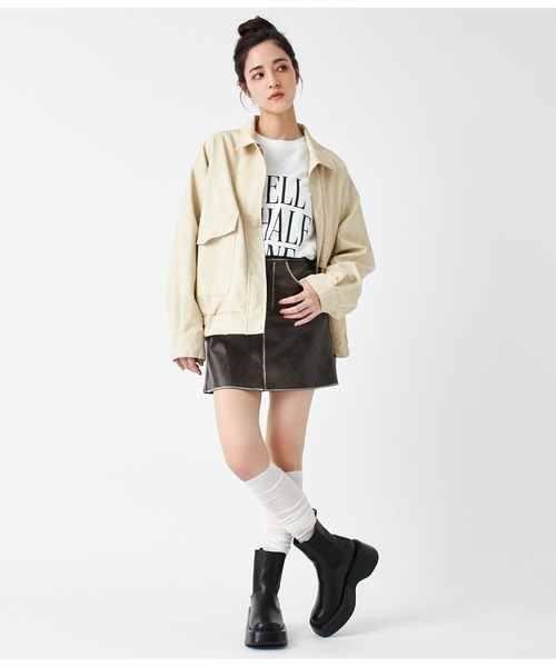 ANAP（アナップ）の「ヴィンテージ加工フェイクレザーブルゾン（ブルゾン・レディース・ブラック/ベージュ・FREE）」の12枚目の写真