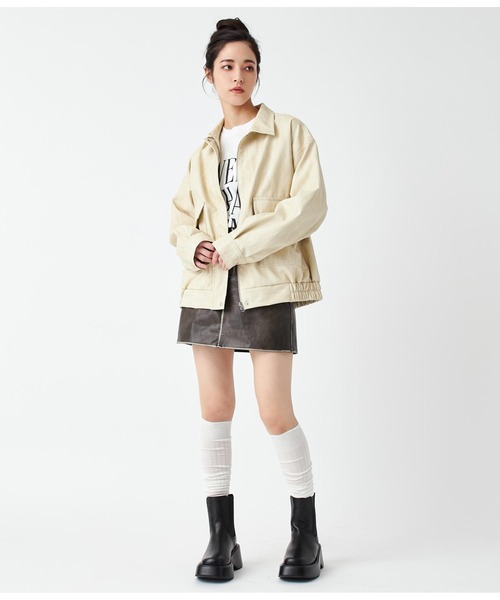 ANAP（アナップ）の「ヴィンテージ加工フェイクレザーブルゾン（ブルゾン・レディース・ブラック/ベージュ・FREE）」の11枚目の写真