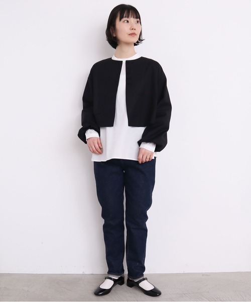 l'atelier du savon(アトリエドサボン)の「ちびころボタン まるいお袖のジャケット(ノーカラージャケット・レディース・ブラック/グレー・FREE)」の19枚目の写真