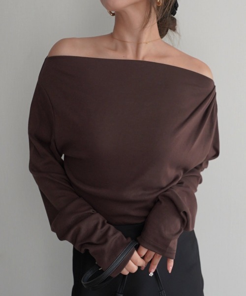 Rashik(ラシク)の「【Rashik】ボートネックトップス(Tシャツ/カットソー・レディース・グレー/ブラック/ホワイト/ピンク/ブラウン・FREE)」の5枚目の写真