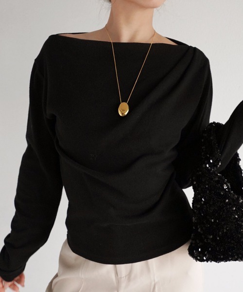 Rashik(ラシク)の「【Rashik】ボートネックトップス(Tシャツ/カットソー・レディース・グレー/ブラック/ホワイト/ピンク/ブラウン・FREE)」の3枚目の写真