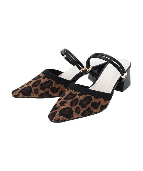 Green　Parks（グリーンパークス）の「RUPIS.　ニットヒールミュール（サンダル・レディース・ブラック/ホワイト系その他2/レオパード・L/M/S）」の9枚目の写真