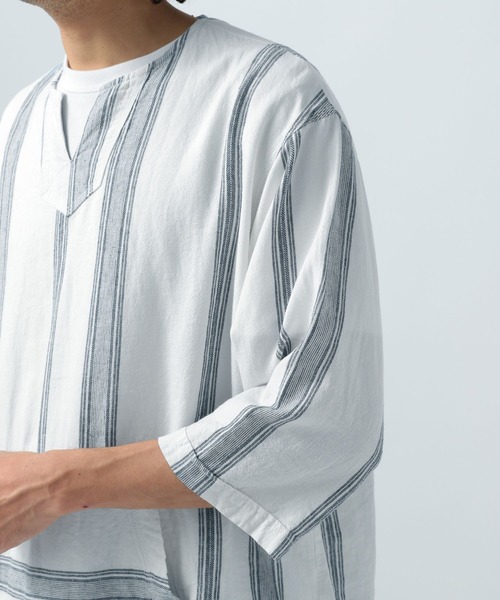 BAYFLOW(ベイフロー)の「ノルマンディーリネン柄プルオーバー(シャツ/ブラウス・メンズ・オフホワイト/ベージュ・MEDIUM/LARGE)」の17枚目の写真