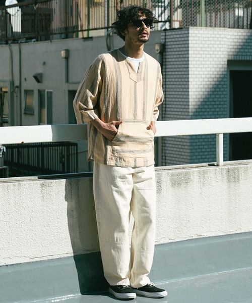 BAYFLOW(ベイフロー)の「ノルマンディーリネン柄プルオーバー(シャツ/ブラウス・メンズ・オフホワイト/ベージュ・MEDIUM/LARGE)」の8枚目の写真