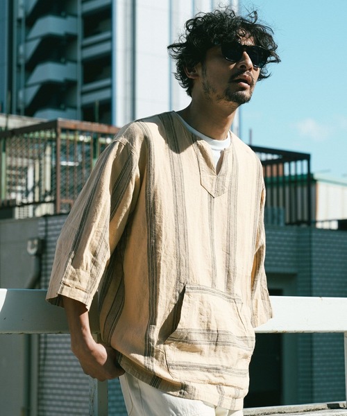 BAYFLOW(ベイフロー)の「ノルマンディーリネン柄プルオーバー(シャツ/ブラウス・メンズ・オフホワイト/ベージュ・MEDIUM/LARGE)」の3枚目の写真