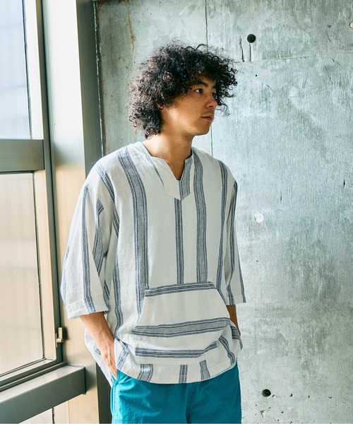 BAYFLOW(ベイフロー)の「ノルマンディーリネン柄プルオーバー(シャツ/ブラウス・メンズ・オフホワイト/ベージュ・MEDIUM/LARGE)」の4枚目の写真