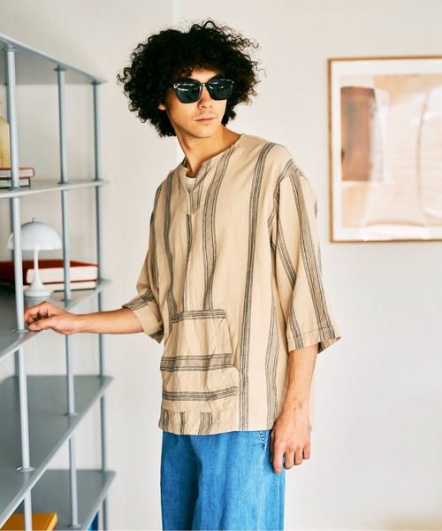 BAYFLOW(ベイフロー)の「ノルマンディーリネン柄プルオーバー(シャツ/ブラウス・メンズ・オフホワイト/ベージュ・MEDIUM/LARGE)」の6枚目の写真