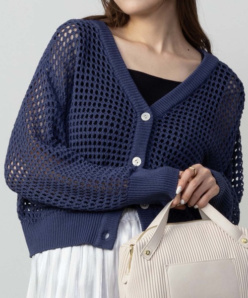 HusHusH(ハッシュアッシュ)の「HusHusH ハッシュアッシュ リネンライクニットカーディガン(カーディガン/ボレロ・レディース・ネイビー/ブラック・L/M/S)」の2枚目の写真