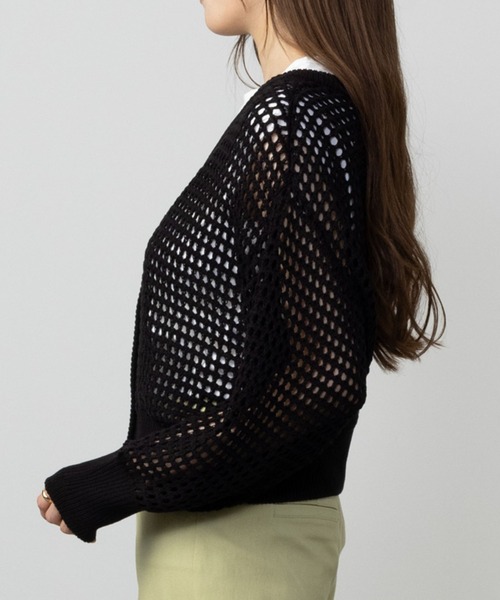 HusHusH(ハッシュアッシュ)の「HusHusH ハッシュアッシュ リネンライクニットカーディガン(カーディガン/ボレロ・レディース・ネイビー/ブラック・L/M/S)」の5枚目の写真