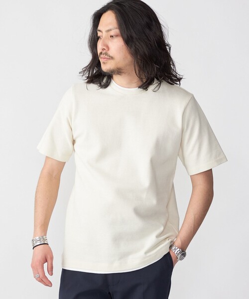 SHIPS(シップス)の「SHIPS: フェイクレイヤード ピケ クルーネック Tシャツ(Tシャツ/カットソー・メンズ・ライトグレー/ナチュラル/ネイビー/ブラウン/ラベンダー/クリーム・X-LARGE/LARGE/MEDIUM/SMALL)」の4枚目の写真