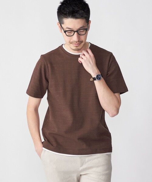 SHIPS(シップス)の「SHIPS: フェイクレイヤード ピケ クルーネック Tシャツ(Tシャツ/カットソー・メンズ・ライトグレー/ナチュラル/ネイビー/ブラウン/ラベンダー/クリーム・X-LARGE/LARGE/MEDIUM/SMALL)」の2枚目の写真