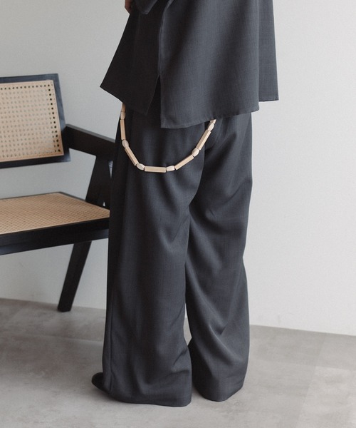 【epnok完売品】セットアップ：パイピングカーデ×スウェードライクワイドパンツ セール】リネンライクワイドスラックス（スラックス）｜epnok