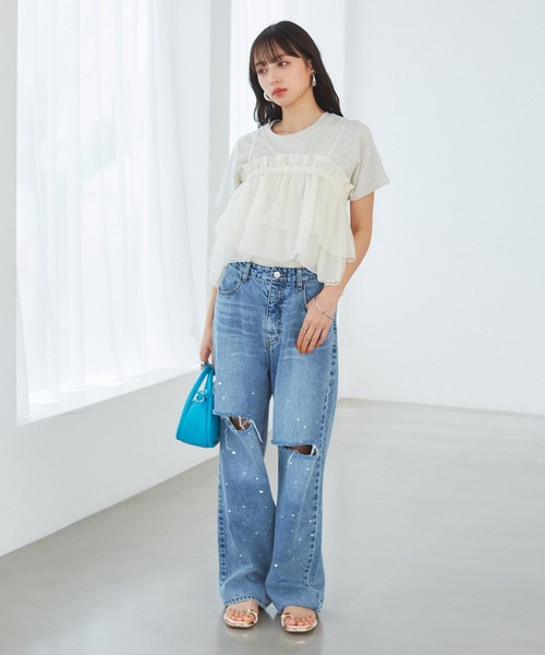 VIS（ビス）の「【WEB限定】オーガンジーフリルビスチェ（キャミソール・レディース・グレー/オフホワイト/ブラック・FREE）」の12枚目の写真