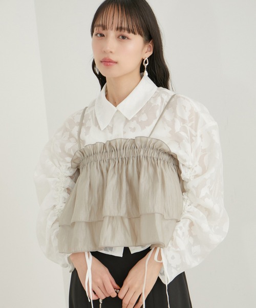 VIS（ビス）の「【WEB限定】オーガンジーフリルビスチェ（キャミソール・レディース・グレー/オフホワイト/ブラック・FREE）」の14枚目の写真