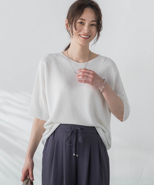 LAUTREAMONT(ロートレアモン)の「ホールガーメント5分袖ニットプルオーバー≪手洗い可能≫(ニット/セーター・レディース・ホワイト系その他/ブルー/ホワイト/ブラウン/ピンク系その他/イエロー系その他/ベージュ系その他/レッド・9号)」の2枚目の写真