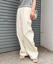 ウエストリボンフラワーワイドパンツ