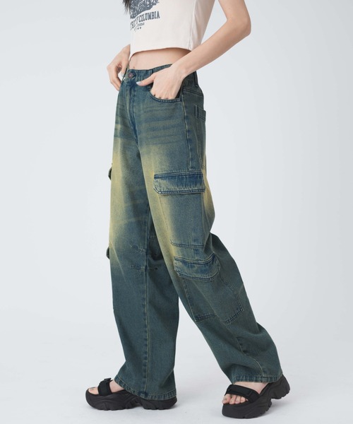 WEGO（ウィゴー）の「WEGO/ヴィンテージウォッシュデニムカーブカーゴパンツ（デニムパンツ・レディース・ブルー系1/ブラック/ライトインディゴブルー・MEDIUM/SMALL）」の16枚目の写真