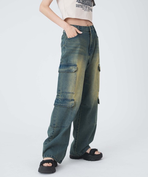 WEGO（ウィゴー）の「WEGO/ヴィンテージウォッシュデニムカーブカーゴパンツ（デニムパンツ・レディース・ブルー系1/ブラック/ライトインディゴブルー・MEDIUM/SMALL）」の17枚目の写真