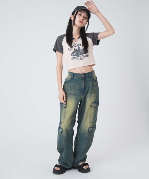 WEGO（ウィゴー）の「WEGO/ヴィンテージウォッシュデニムカーブカーゴパンツ（デニムパンツ・レディース・ブルー系1/ブラック/ライトインディゴブルー・MEDIUM/SMALL）」の20枚目の写真