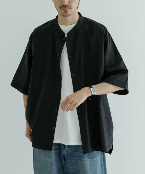 URBAN RESEARCH（アーバンリサーチ）の「ヘンプマオカラーシャツ（シャツ/ブラウス・メンズ・アイボリー/ブラック・MEDIUM/LARGE）」の4枚目の写真