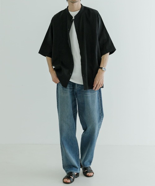 URBAN RESEARCH（アーバンリサーチ）の「ヘンプマオカラーシャツ（シャツ/ブラウス・メンズ・アイボリー/ブラック・MEDIUM/LARGE）」の6枚目の写真