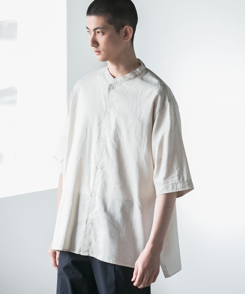 URBAN RESEARCH（アーバンリサーチ）の「ヘンプマオカラーシャツ（シャツ/ブラウス・メンズ・アイボリー/ブラック・MEDIUM/LARGE）」の9枚目の写真