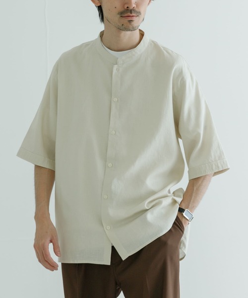 URBAN RESEARCH（アーバンリサーチ）の「ヘンプマオカラーシャツ（シャツ/ブラウス・メンズ・アイボリー/ブラック・MEDIUM/LARGE）」の12枚目の写真