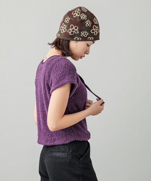 X-girl（エックスガール）の「TELLY CLOTH TEARDROP S/S TOP（Tシャツ/カットソー・レディース・ブラック/オリーブ/パープル・S/M）」の4枚目の写真