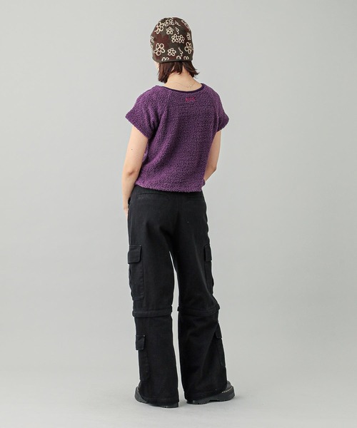 X-girl（エックスガール）の「TELLY CLOTH TEARDROP S/S TOP（Tシャツ/カットソー・レディース・ブラック/オリーブ/パープル・S/M）」の9枚目の写真