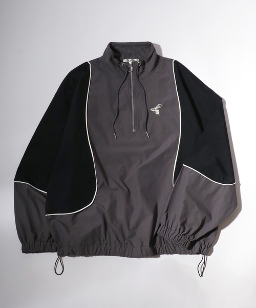 Salong hameu（サロン ハミュー）の「別注  蜂さんワンポイント刺繍 ナイロンアノラックジャケット/ハーフジッププルオーバー ユニセックス（ナイロンジャケット・メンズ・チャコールグレー/ライトグリーン/ブラック/ネイビー・L/M）」の7枚目の写真