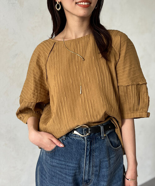 Chez toi(シェトワ)の「SET/前後2WAY綾織ランタンスリーブブラウス(シャツ/ブラウス・レディース・オレンジ/ブラック/オフホワイト・FREE)」の3枚目の写真