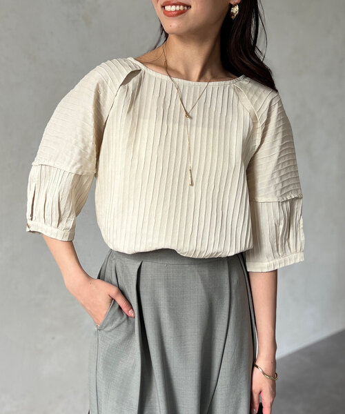 Chez toi(シェトワ)の「SET/前後2WAY綾織ランタンスリーブブラウス(シャツ/ブラウス・レディース・オレンジ/ブラック/オフホワイト・FREE)」の6枚目の写真