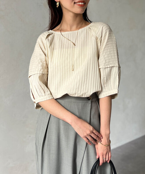 Chez toi(シェトワ)の「SET/前後2WAY綾織ランタンスリーブブラウス(シャツ/ブラウス・レディース・オレンジ/ブラック/オフホワイト・FREE)」の7枚目の写真