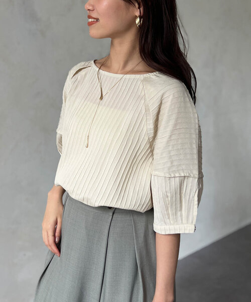 Chez toi(シェトワ)の「SET/前後2WAY綾織ランタンスリーブブラウス(シャツ/ブラウス・レディース・オレンジ/ブラック/オフホワイト・FREE)」の8枚目の写真