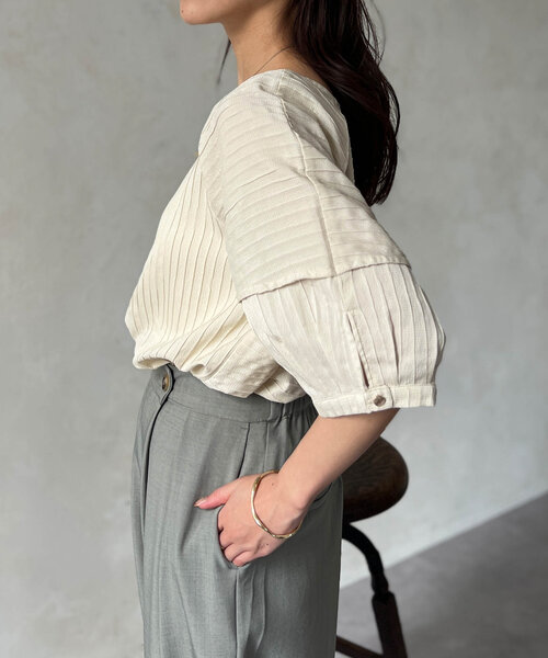Chez toi(シェトワ)の「SET/前後2WAY綾織ランタンスリーブブラウス(シャツ/ブラウス・レディース・オレンジ/ブラック/オフホワイト・FREE)」の9枚目の写真