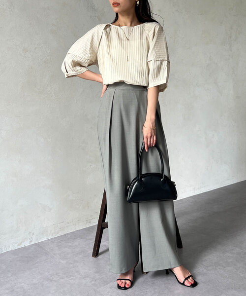Chez toi(シェトワ)の「SET/前後2WAY綾織ランタンスリーブブラウス(シャツ/ブラウス・レディース・オレンジ/ブラック/オフホワイト・FREE)」の11枚目の写真