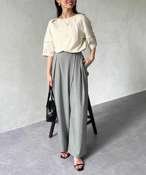 Chez toi(シェトワ)の「SET/前後2WAY綾織ランタンスリーブブラウス(シャツ/ブラウス・レディース・オレンジ/ブラック/オフホワイト・FREE)」の12枚目の写真