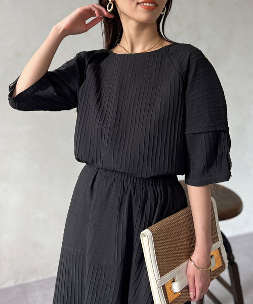 Chez toi(シェトワ)の「SET/前後2WAY綾織ランタンスリーブブラウス(シャツ/ブラウス・レディース・オレンジ/ブラック/オフホワイト・FREE)」の14枚目の写真