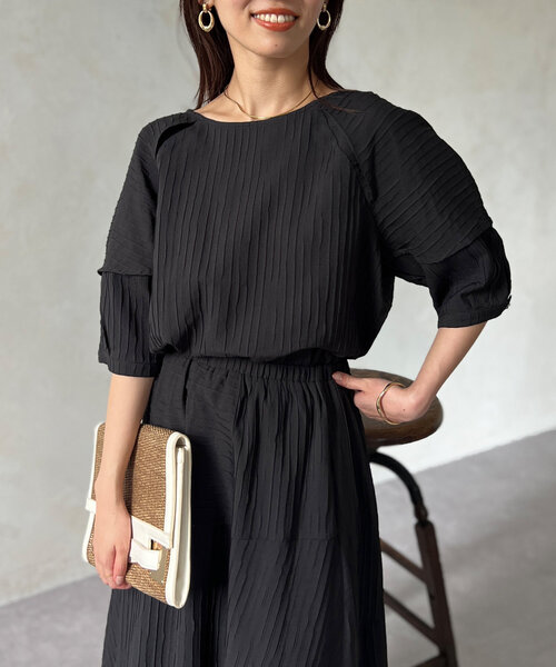 Chez toi(シェトワ)の「SET/前後2WAY綾織ランタンスリーブブラウス(シャツ/ブラウス・レディース・オレンジ/ブラック/オフホワイト・FREE)」の16枚目の写真
