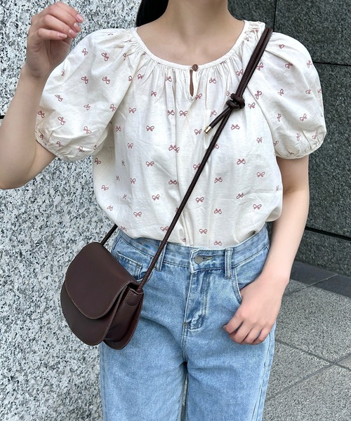 Cham.（チャム）の「2wayリボン柄ブラウス（シャツ/ブラウス・レディース・ブルー/ブラック/ピンク/ブラウン・F）」の12枚目の写真