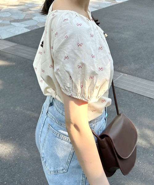 Cham.（チャム）の「2wayリボン柄ブラウス（シャツ/ブラウス・レディース・ブルー/ブラック/ピンク/ブラウン・F）」の14枚目の写真