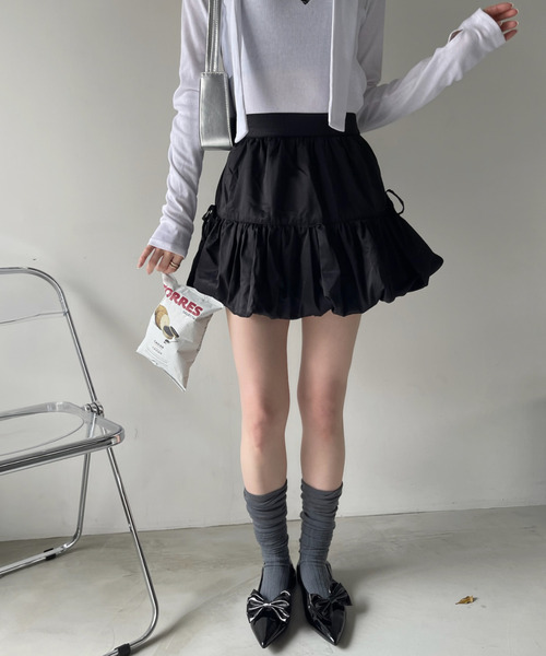 Ada.(エイダ)の「インパン裏地付き リボン デザイン バルーン ミニスカート(スカート・レディース・ホワイト/ブラック/チャコール・M/L)」の6枚目の写真