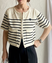 She's Closet（シーズクローゼット）の「ハート刺繍半袖ダブルジップスポンディッシュショートカーディガン（カーディガン/ボレロ）」