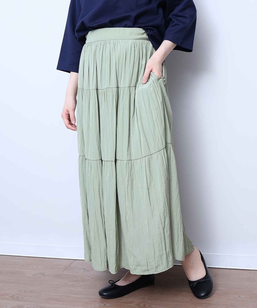 MB mint breeze(エムビーミントブリーズ)の「【LL~6L 大きいサイズ】【WEB・一部店舗限定】ビンテージサテンティアードスカート(スカート・レディース・チャコールグレー/カーキ/ネイビー/グリーン/ブルー・LL/3L/4L/5L/6L)」の16枚目の写真