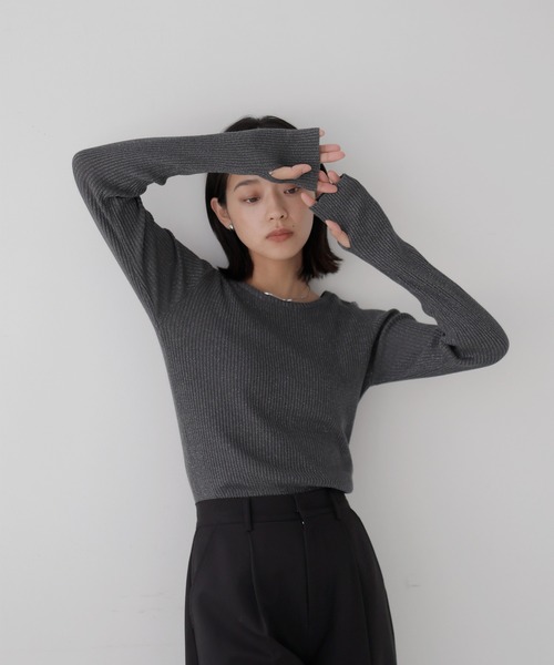 hellam（へラム）の「ラメリブクルーネックニット（ニット/セーター・レディース・シルバー/ブラック/チャコール/アイボリー・FREE）」の3枚目の写真