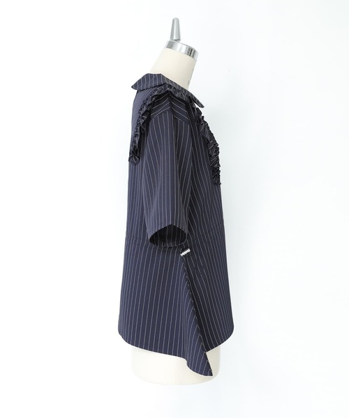 ストライプ柄ドロスト切替アシメカットソー』（Tシャツ